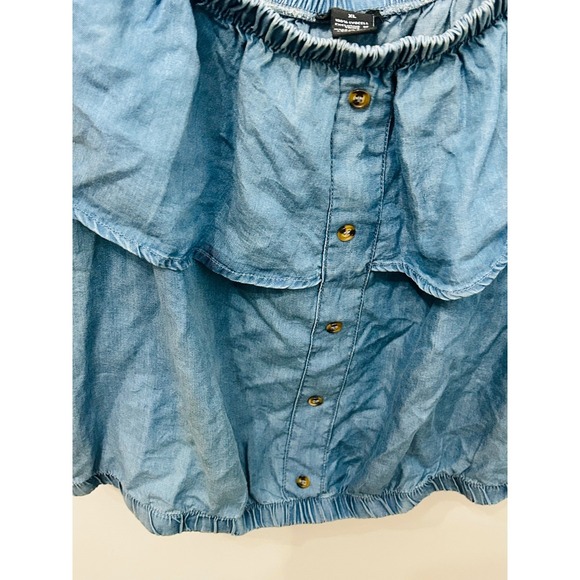 rue21 Womens XL Blue Lyocell Off Shoulder Ruffle Button Front Boho Blouse Top - Picture 3 of 3